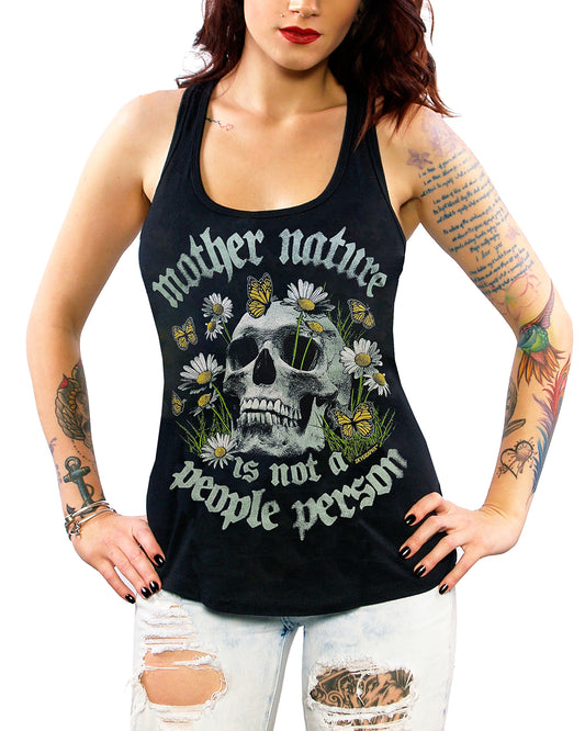 mother nature not a people person tank top on model