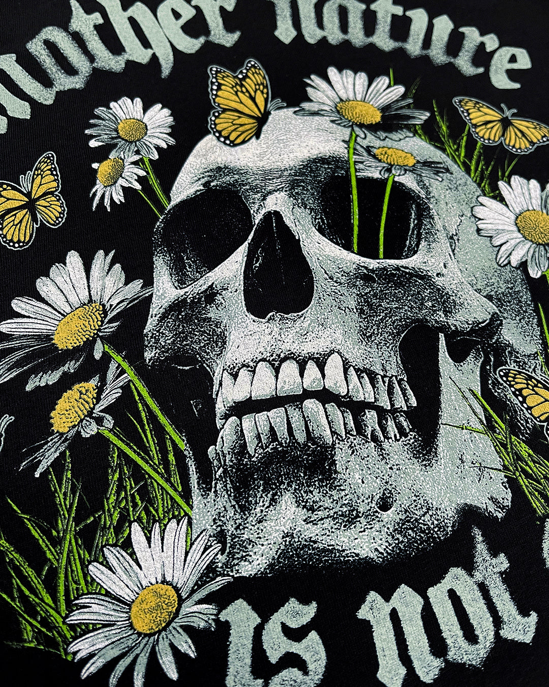 skull flowers and butterflies close up