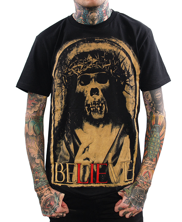 believe monkey jesus shirt on model
