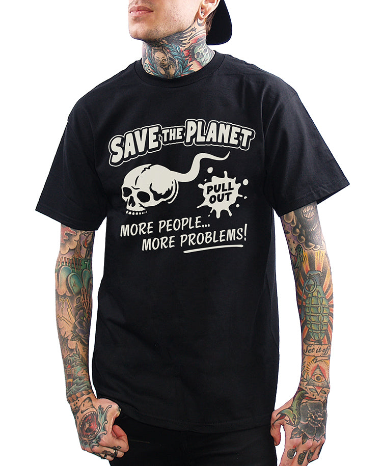 model wearing save the planet shirt