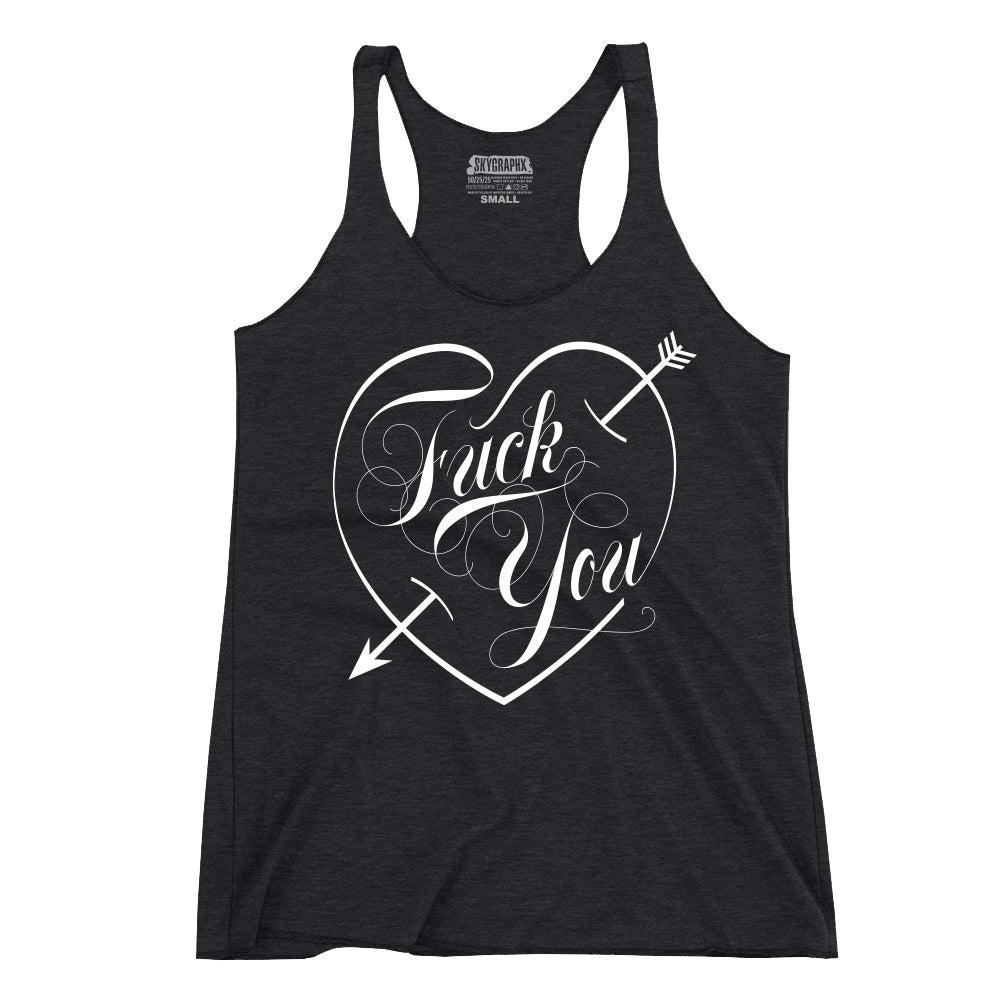 flat view of FU love script heart tank top
