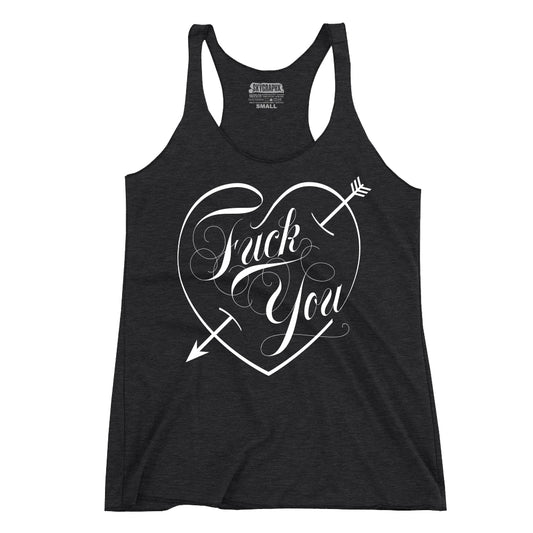flat view of FU love script heart tank top