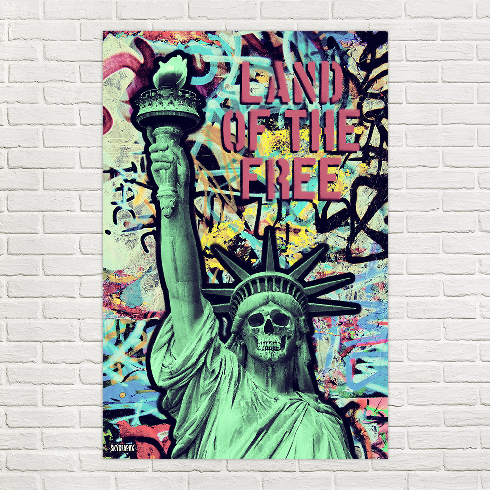 poster of statue of liberty with skull and graffiti