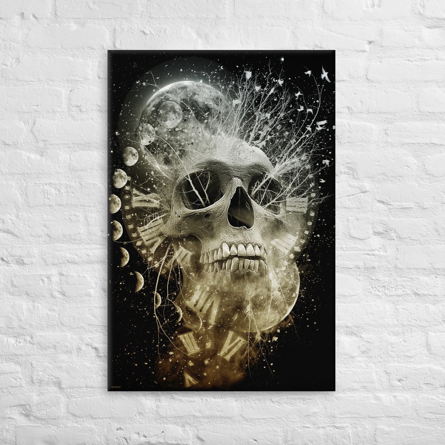 poster with skull moons and clocks