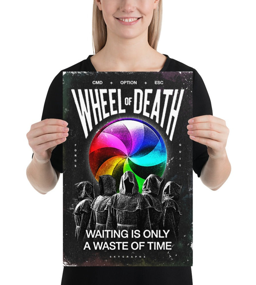 wheel of death poster held by model