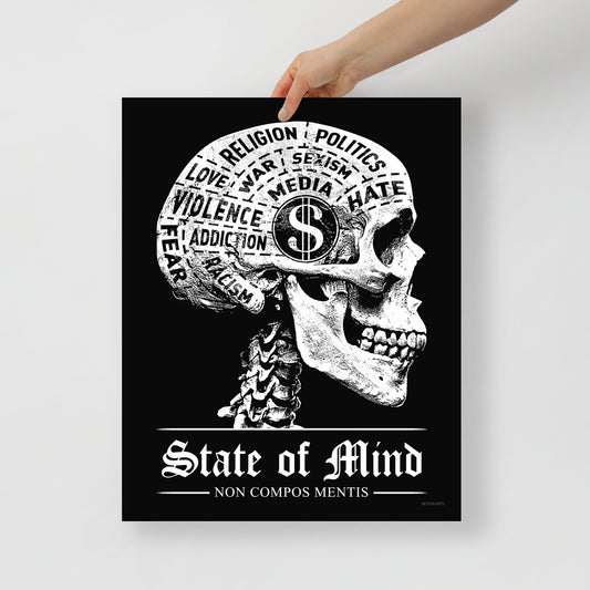 state of mind phrenology skull poster held by model