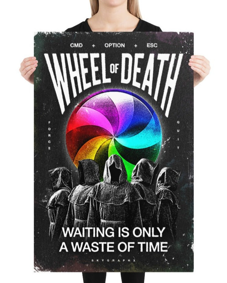 wheel of death poster held by model