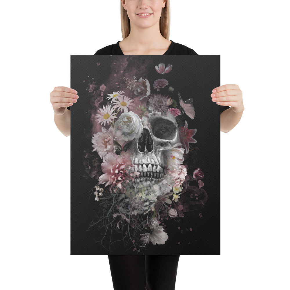 print of skull with flowers