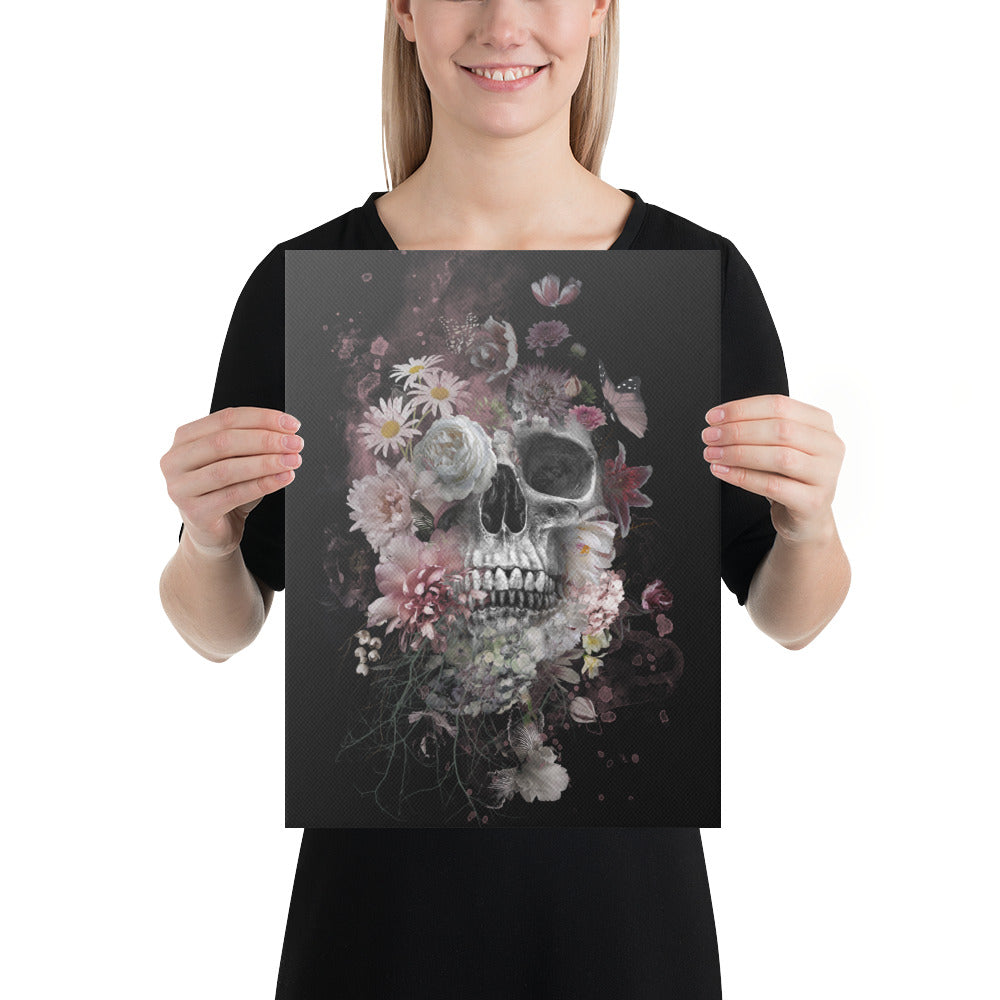 print of skull with flowers