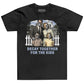 Black t-shirt with a graphic of a family and text 'Decay Together For The Kids' on a white background