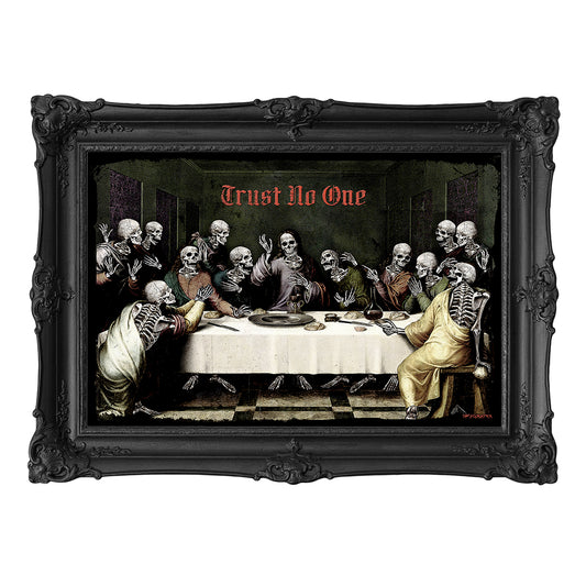 trust no one last supper print in ornate black frame