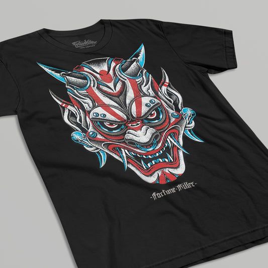 shirt with evil oni skull mask